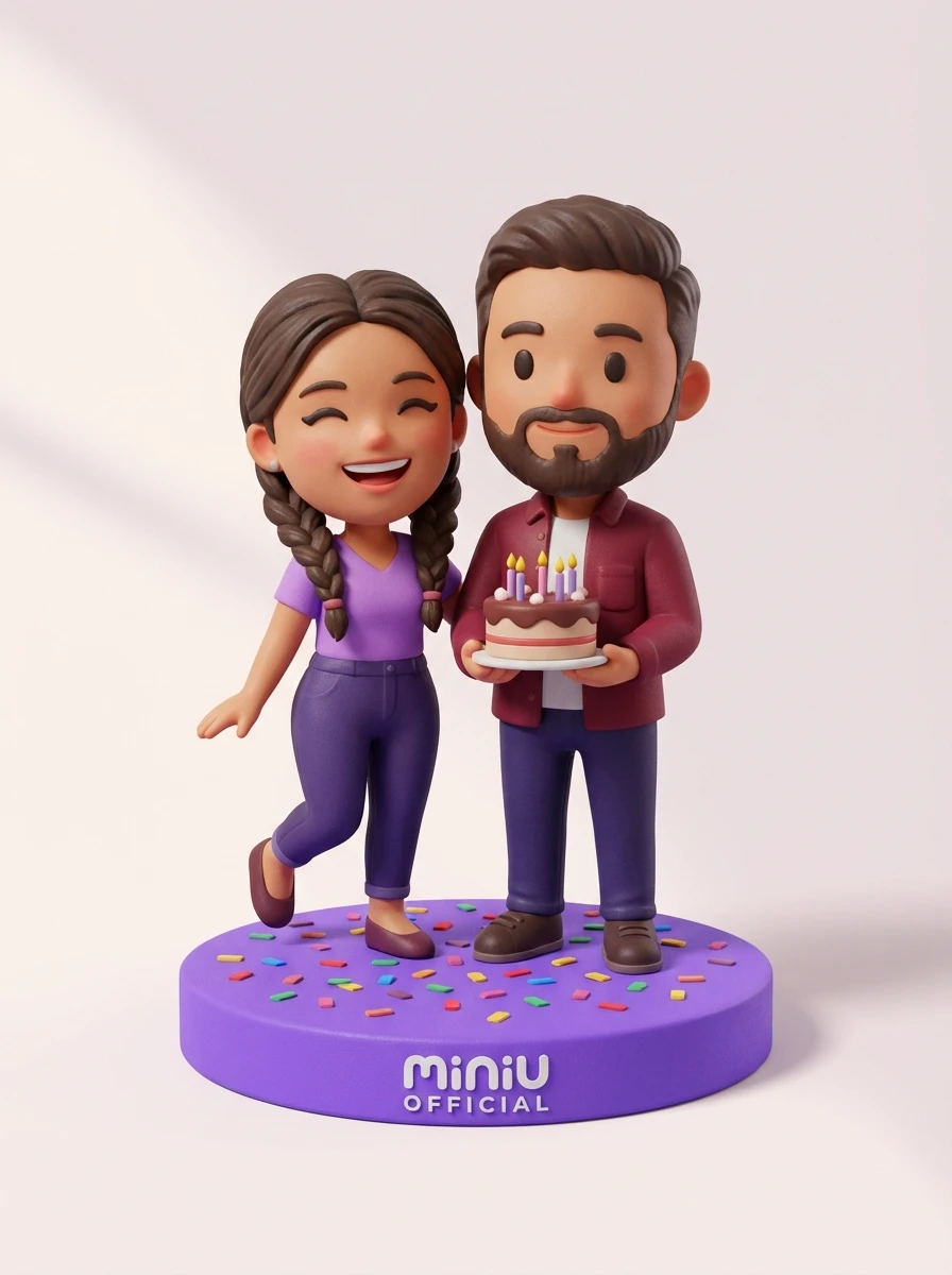 Illustration Miniu pour cadeau anniversaire original avec figurine en resine mate et rendu premium