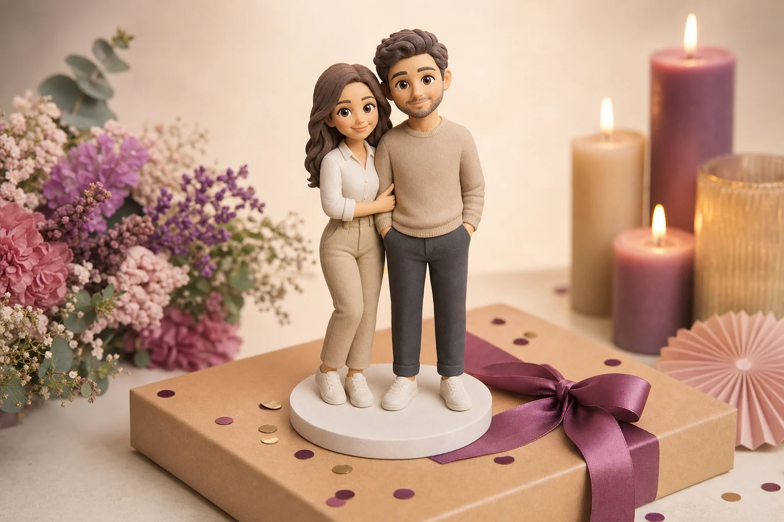 Figurine 3D personnalisée en résine mate posée sur un gâteau d'anniversaire, cadeau original