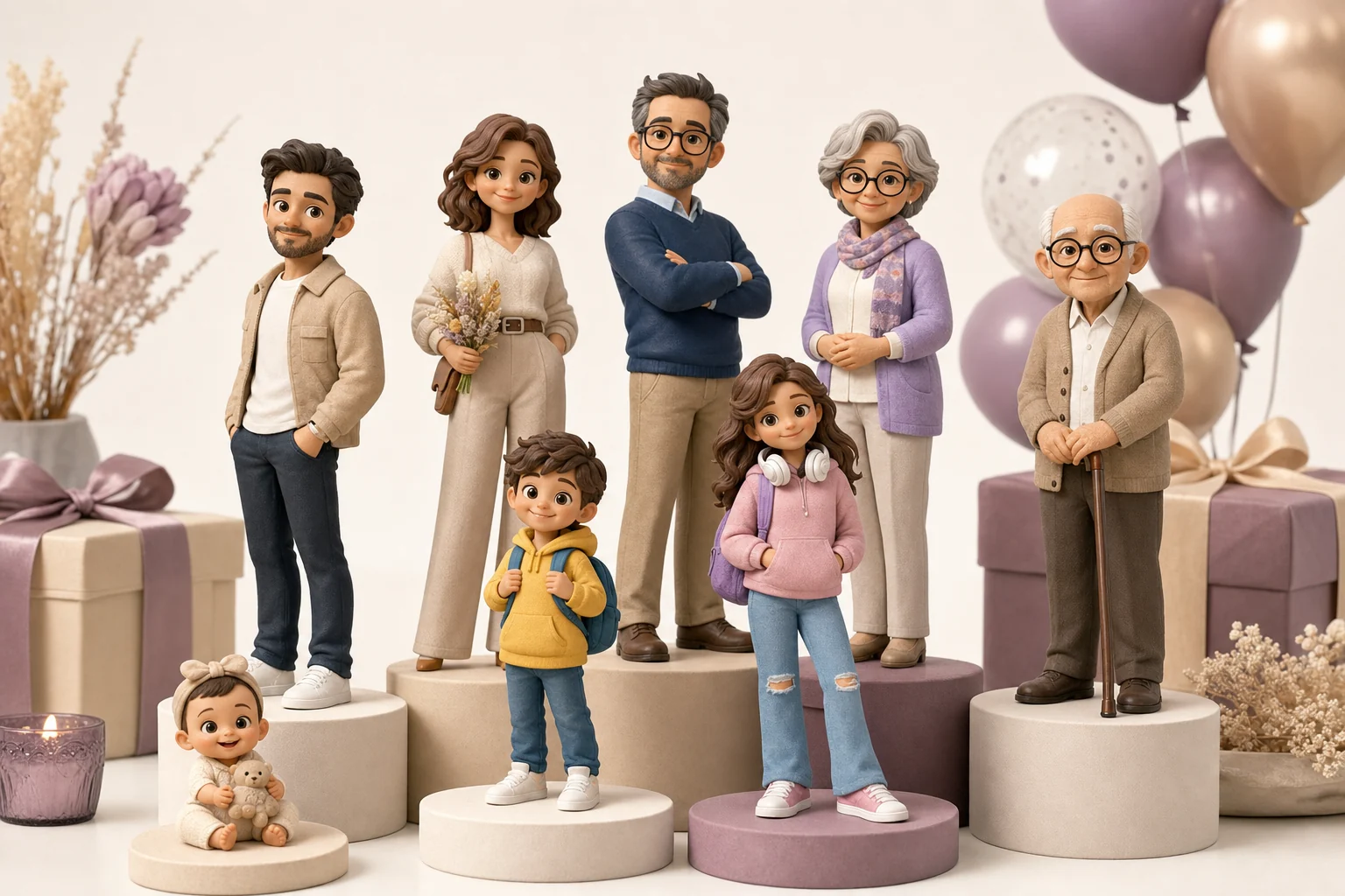 Figurine 3D personnalisée en résine mate posée sur une table pour un cadeau anniversaire