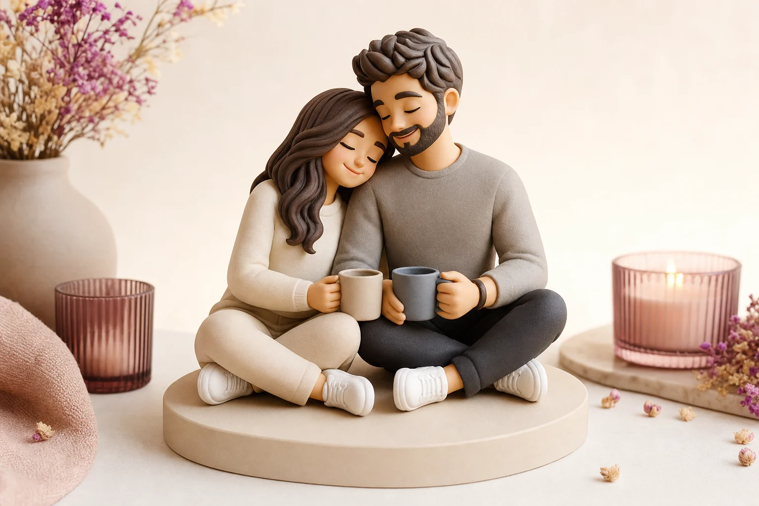 Figurine couple personnalisée en résine mate représentant deux silhouettes dans leur tenue de mariage