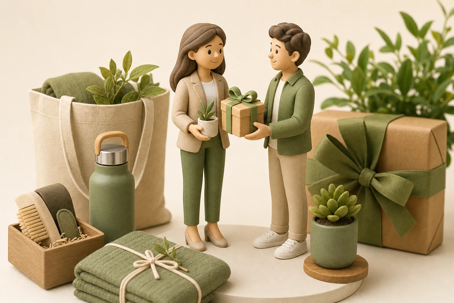 Sélection de cadeaux entreprise écologiques 2026 dont une figurine 3D résine mate personnalisée