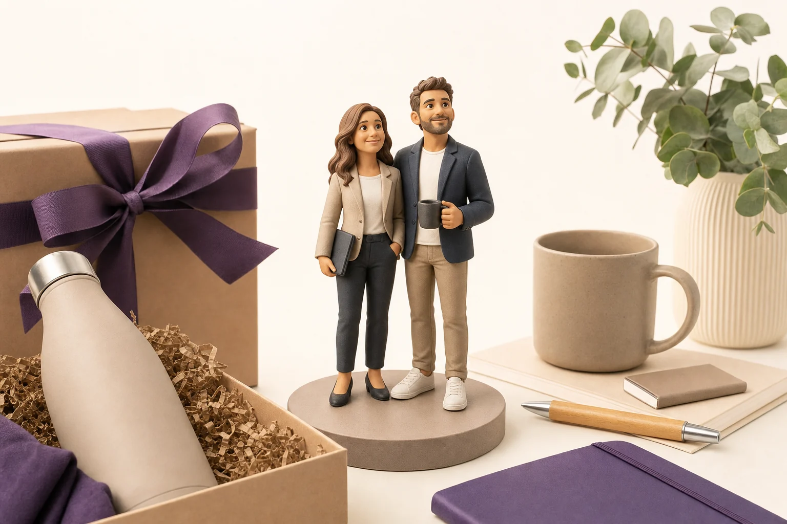 Figurine 3D personnalisée représentant un collaborateur en tenue professionnelle, cadeau entreprise sur mesure Miniu