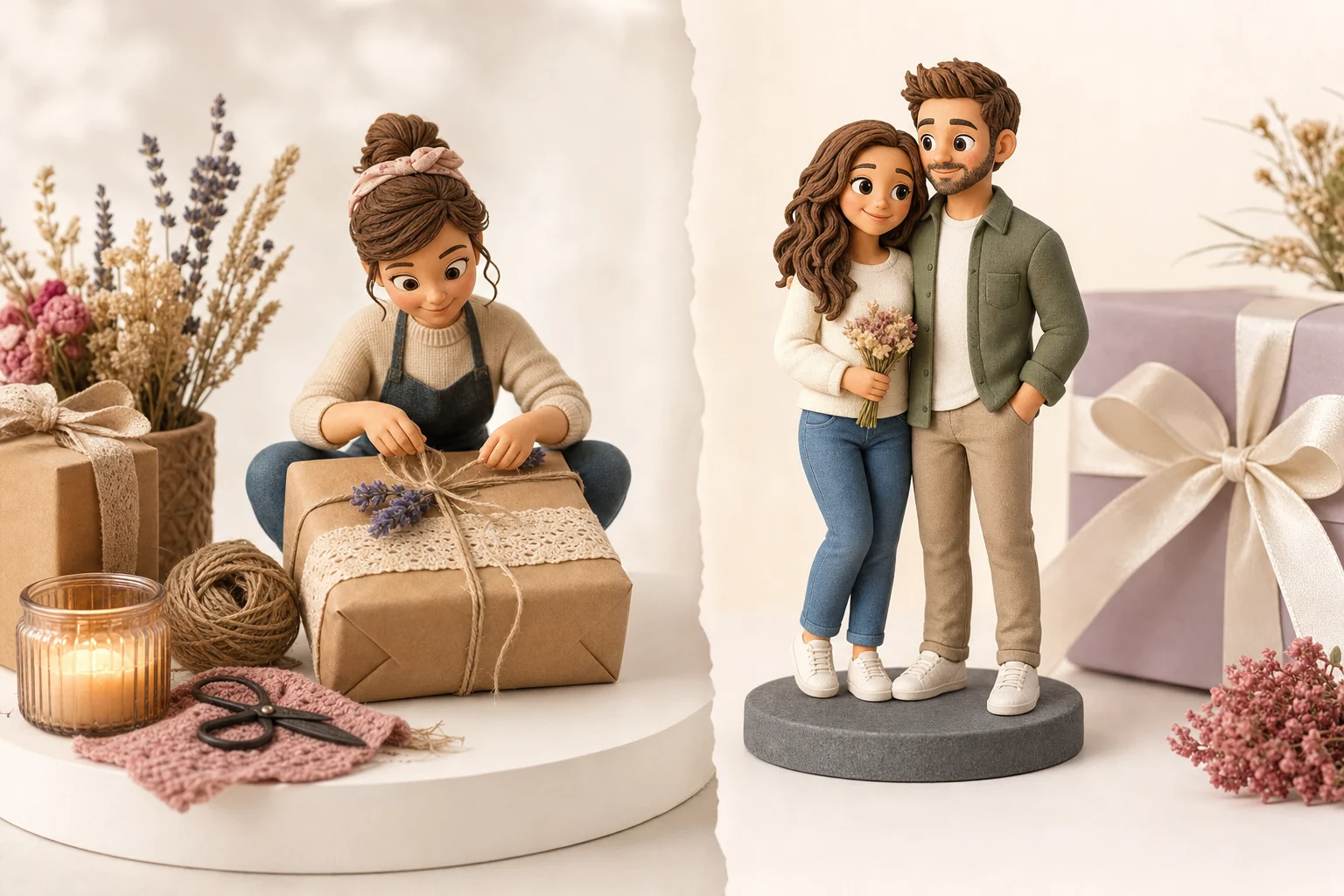 Comparaison cadeau fait main artisanal et cadeau personnalisé figurine 3D résine mate
