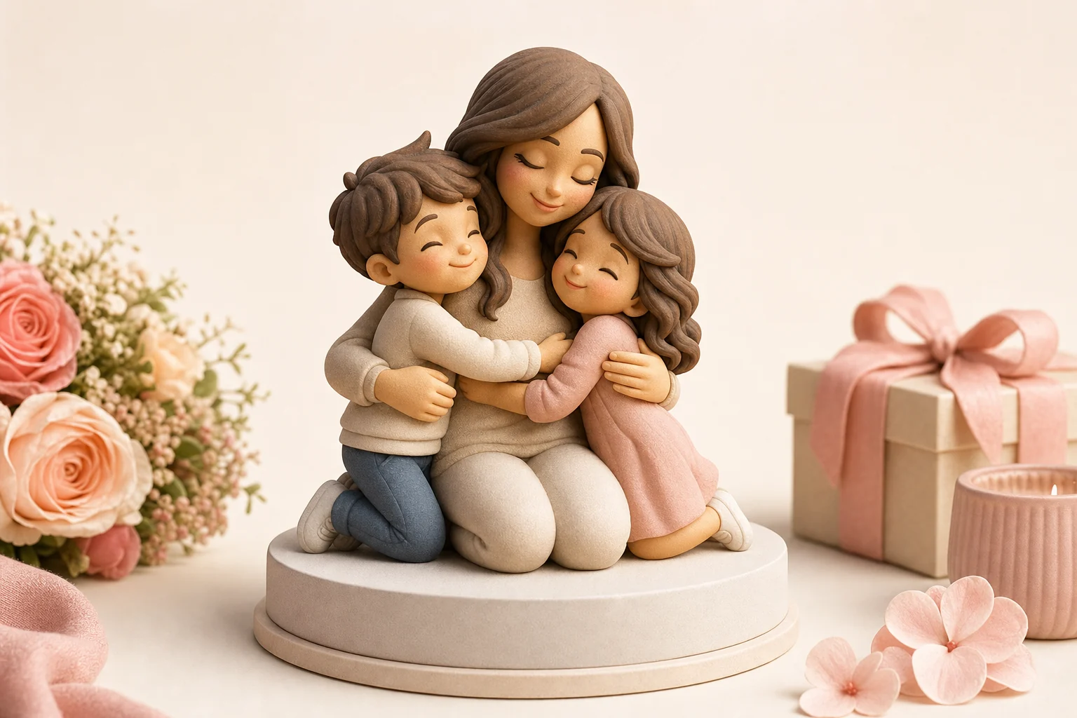 Figurine 3D personnalisée représentant une mère et ses enfants, cadeau fête des mères 2026