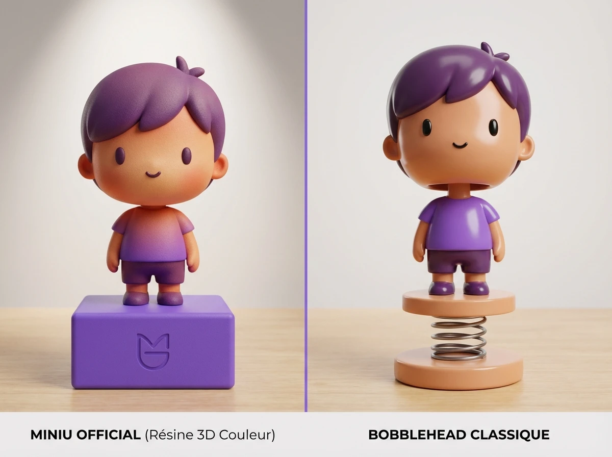 Comparaison figurine 3D réaliste et bobblehead