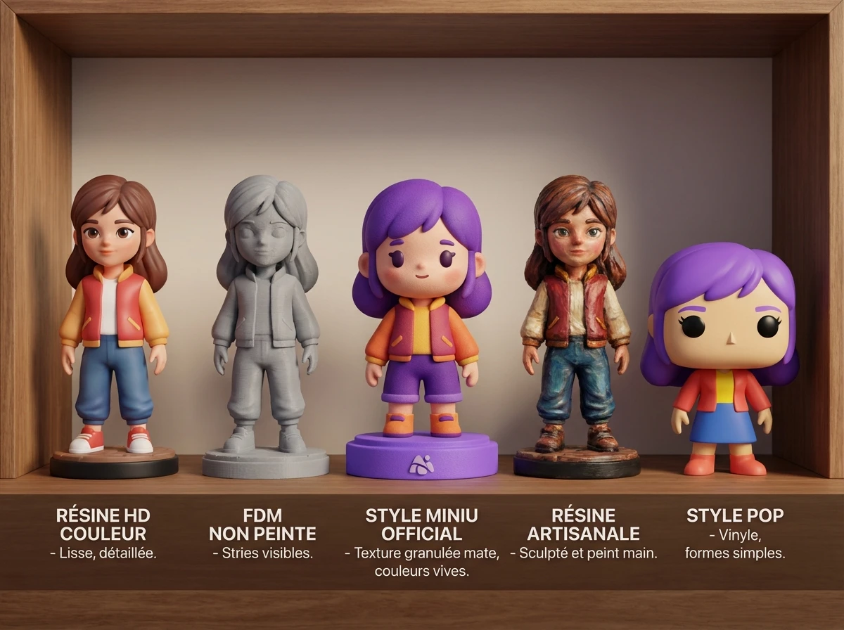 Comparaison figurine peinte main vs figurine imprimée en couleur HD
