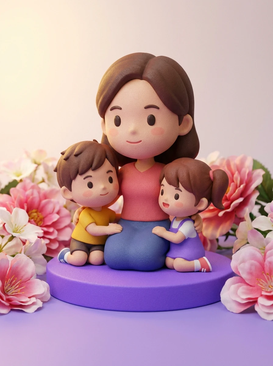 Figurine 3D Fete des Meres : portrait personnalise de maman en resine HD