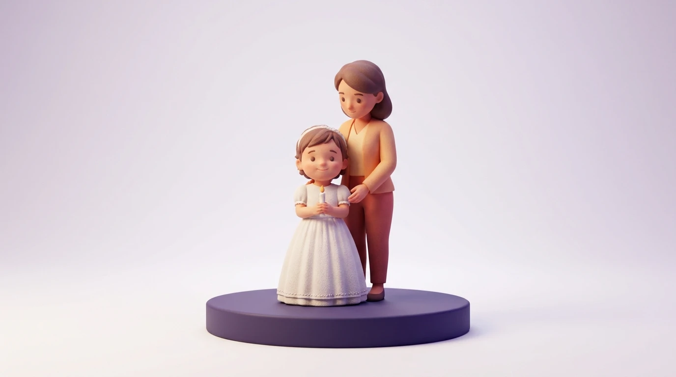 Illustration Miniu pour cadeau bapteme communion personnalise avec figurine en resine mate et rendu premium