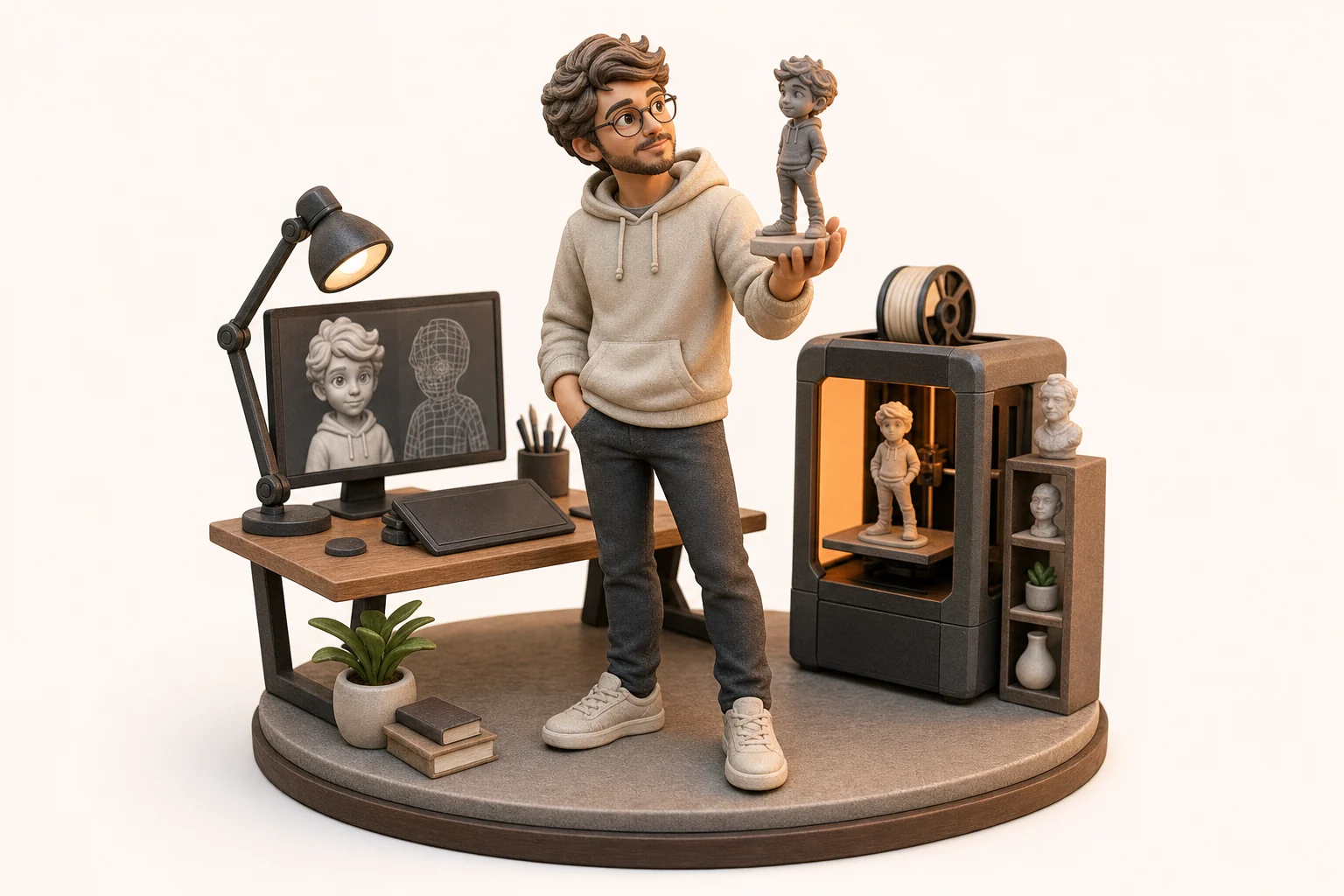Figurine 3D personnalisée générée par IA à partir d'une photo, finition résine mate avec grain subtil
