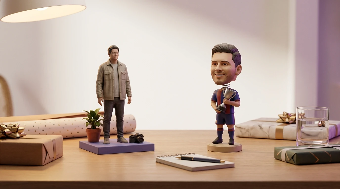 Illustration Miniu pour figurine 3d vs bobblehead avec figurine en resine mate et rendu premium