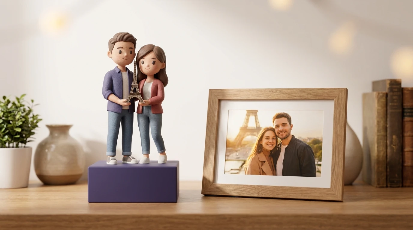 Illustration Miniu pour figurine 3d ou cadre photo personnalise avec figurine en resine mate et rendu premium