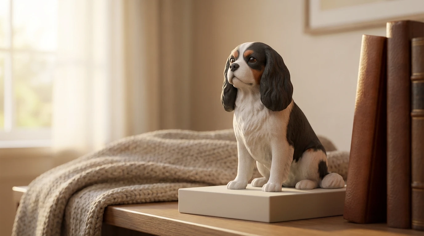 Illustration Miniu pour figurine chien personnalisee avec figurine en resine mate et rendu premium