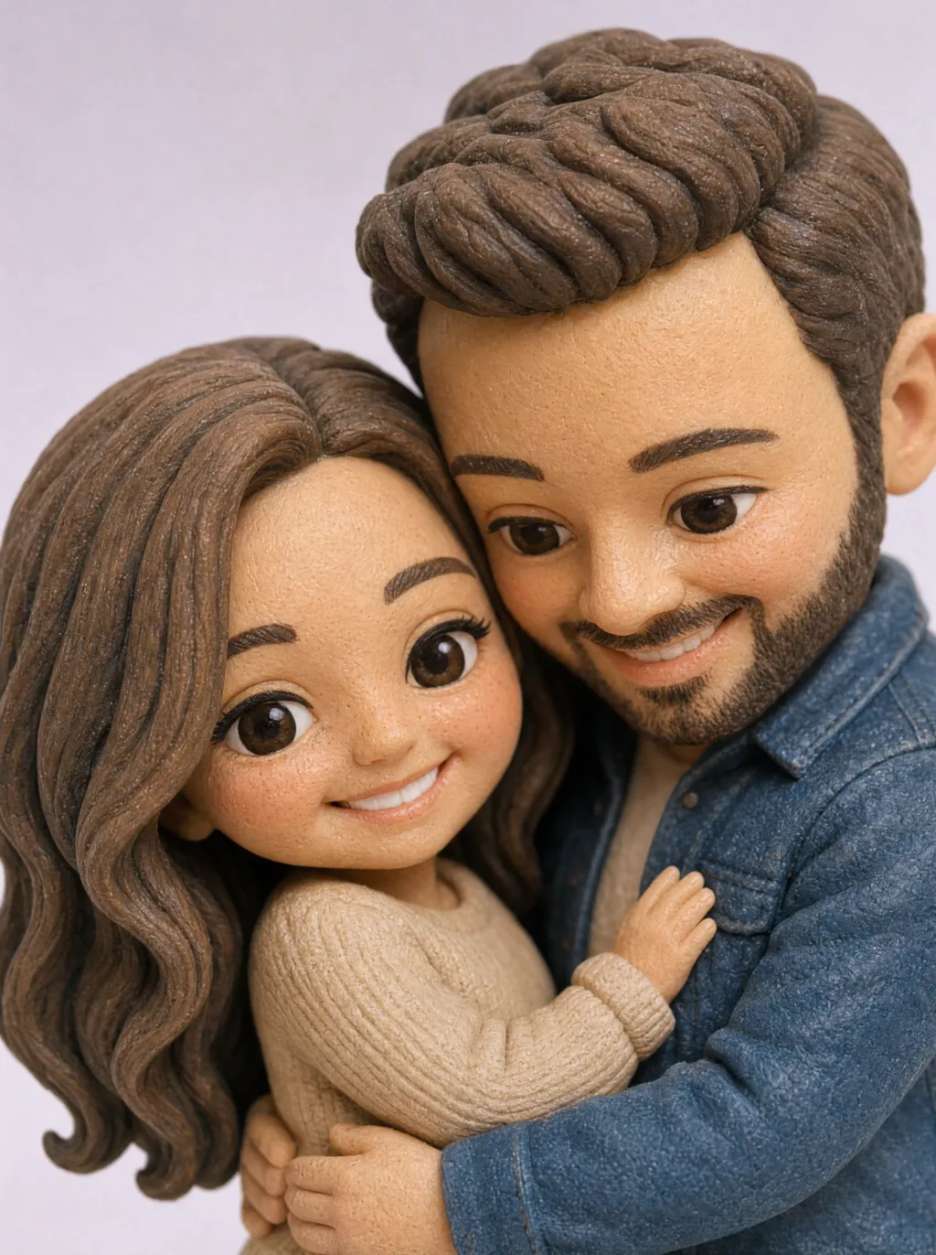 Macro sur une figurine couple Miniu : dégradés de peau et finition mate imprimés dans la masse