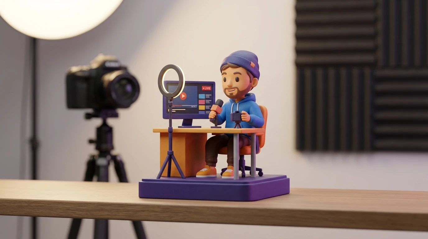 Illustration Miniu pour figurine createur de contenu avec figurine en resine mate et rendu premium