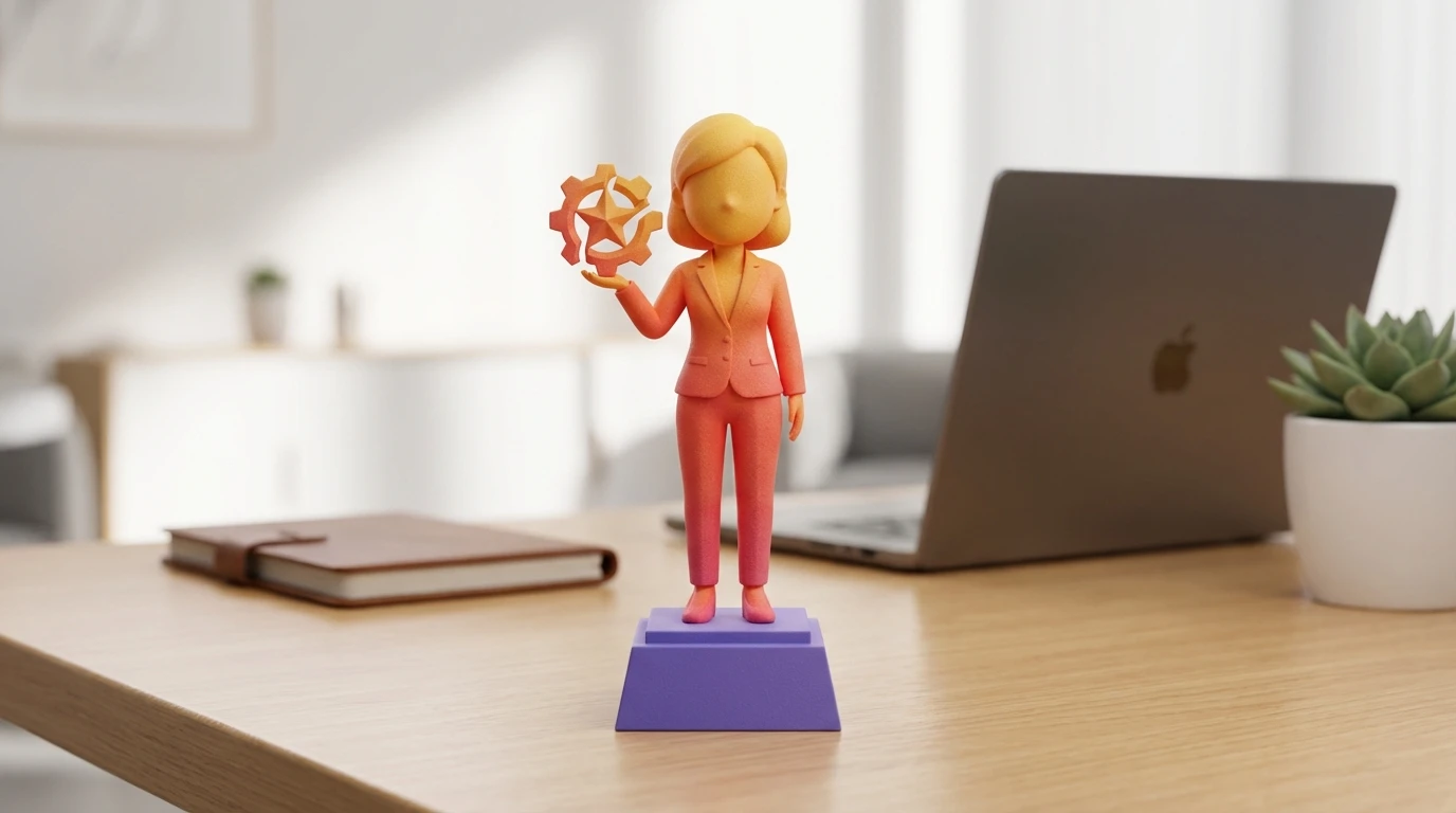 Illustration Miniu pour figurine entreprise personnalisee avec figurine en resine mate et rendu premium