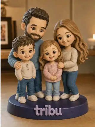 Figurine 3D personnalisee famille multi-personnages sur socle