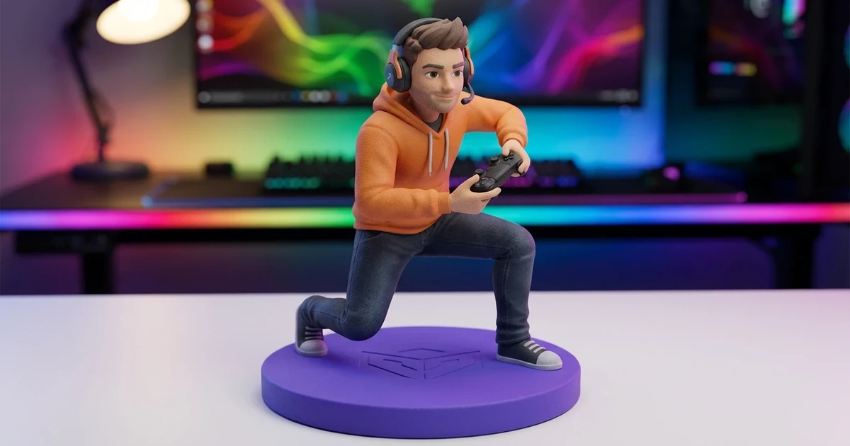 Figurine 3D personnalisée représentant un gamer en personnage de jeu vidéo
