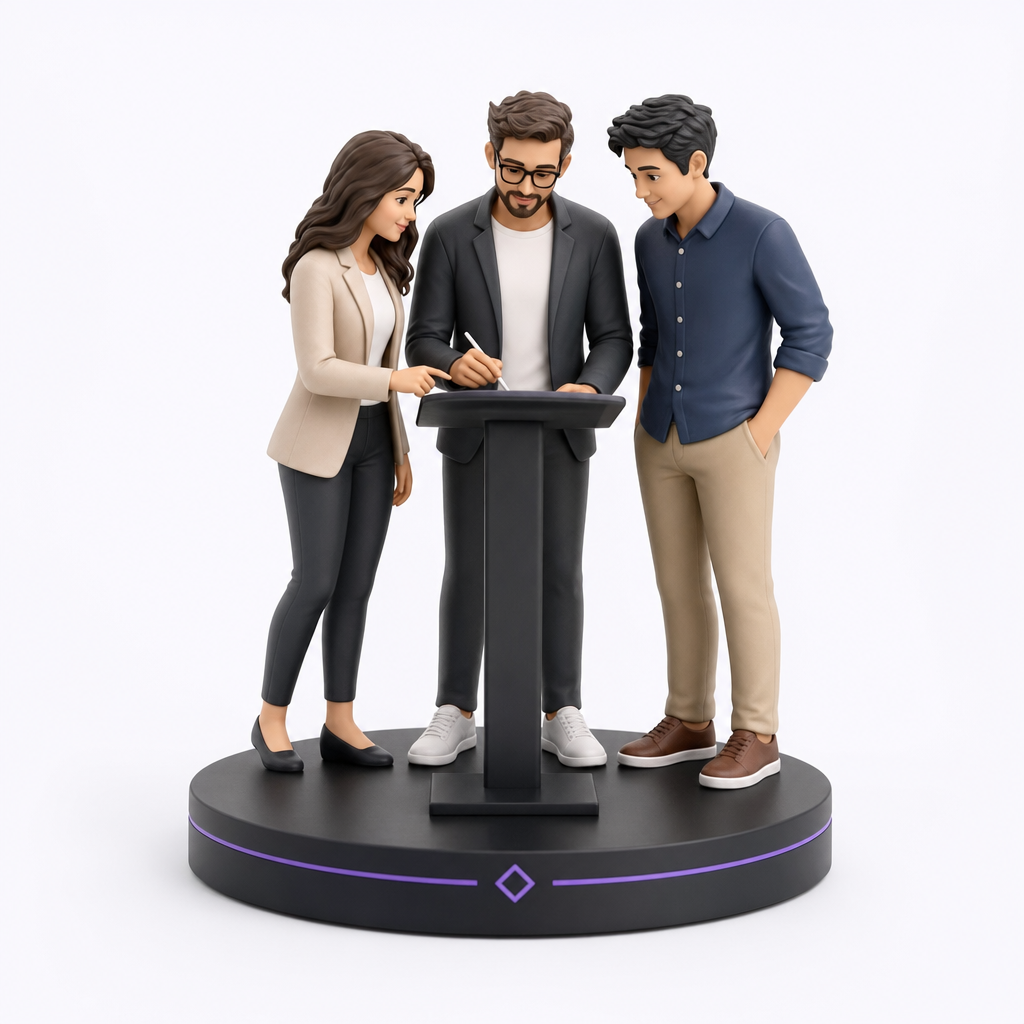 Figurine 3D personnalisée entreprise — Equipe 3 collaborateurs 10 cm
