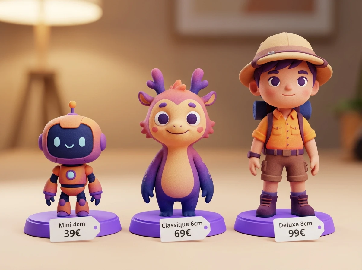 Illustration Miniu pour prix figurine 3d personnalisee avec figurine en resine mate et rendu premium