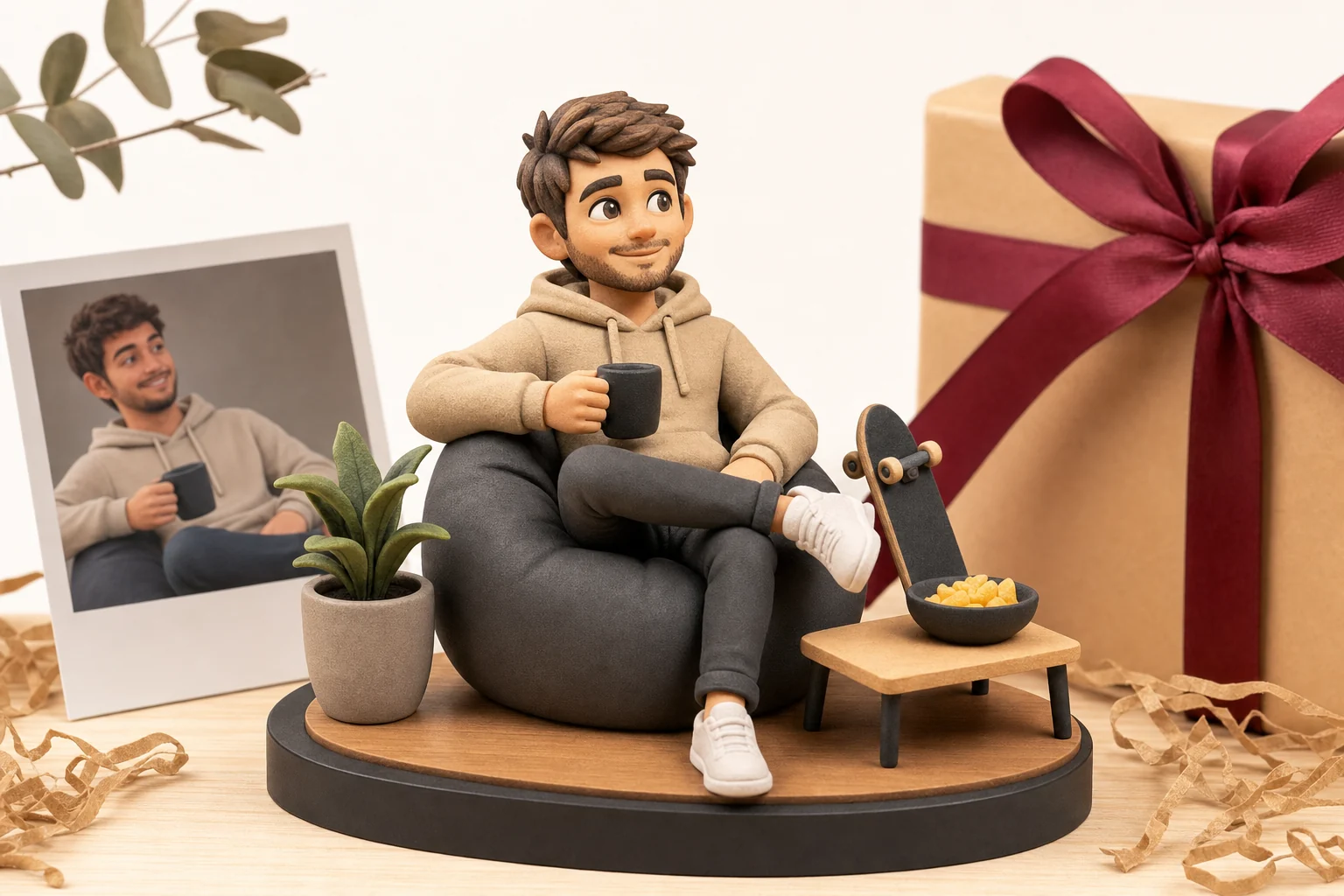 Figurine 3D personnalisée représentant un frère dans sa tenue et pose préférées, cadeau original fait à partir d'une photo