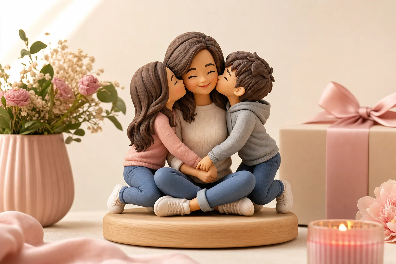 Figurine 3D personnalisée représentant une maman avec ses enfants, cadeau original fête des mères 2026