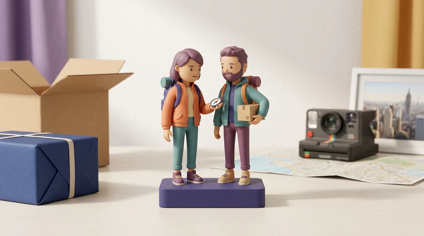 Figurine duo 3D personnalisée représentant deux meilleurs amis avec leurs tenues et accessoires caractéristiques