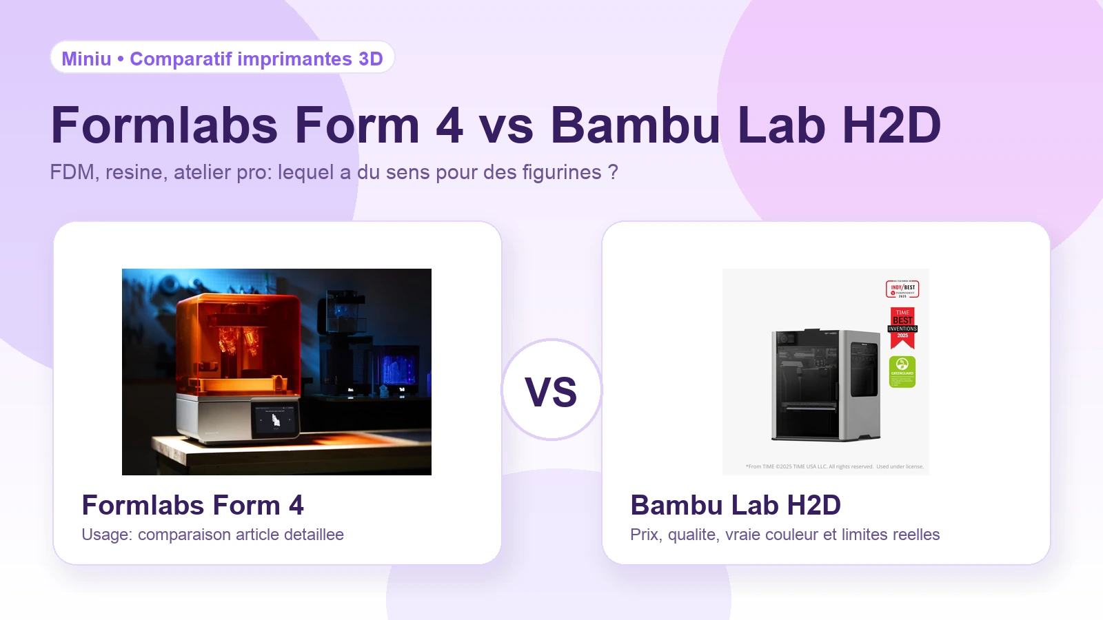 Illustration Miniu Formlabs Form 4 vs Bambu Lab H2D