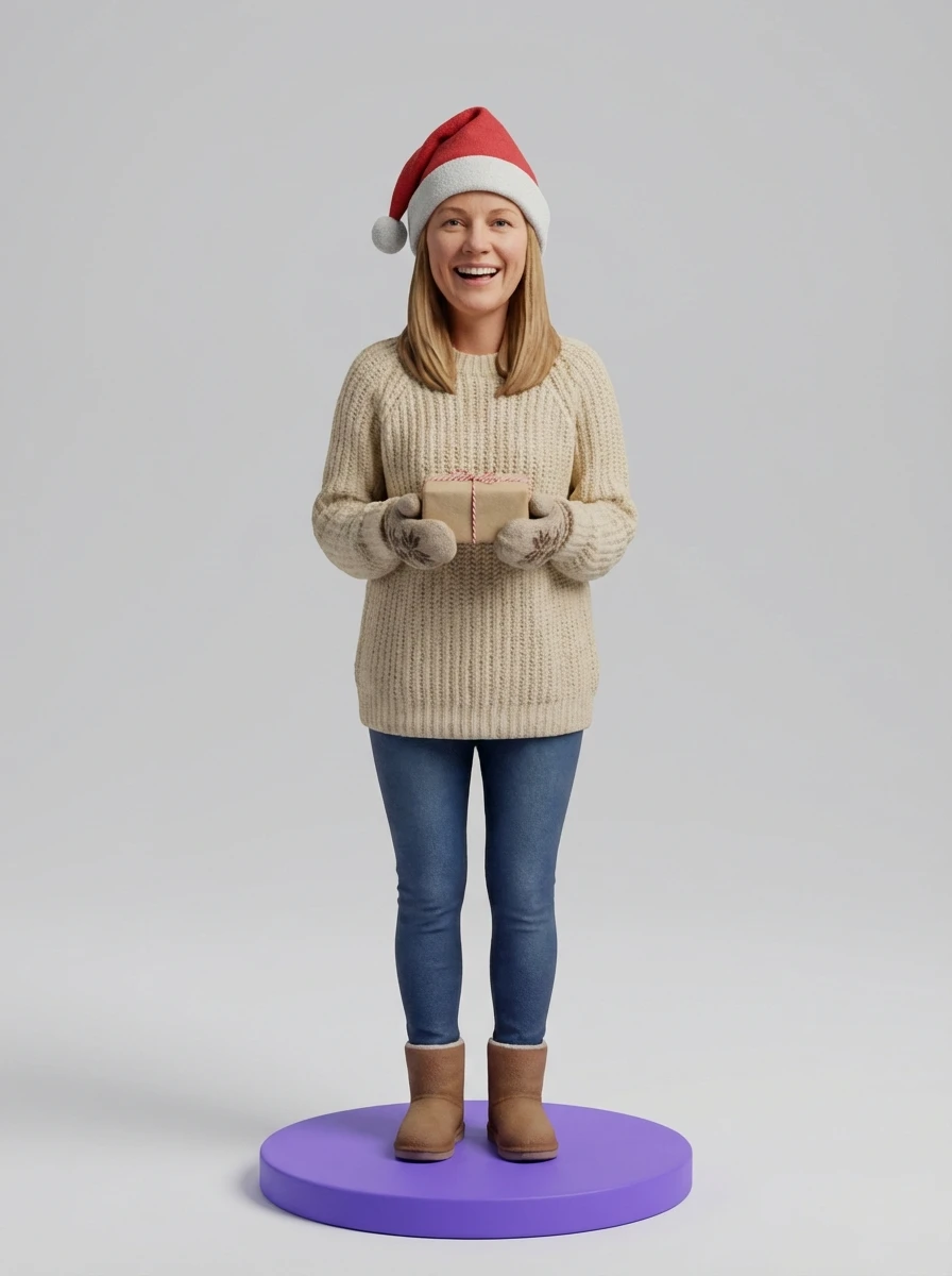 Figurine 3D Noel : famille en theme hivernal sur socle decoratif