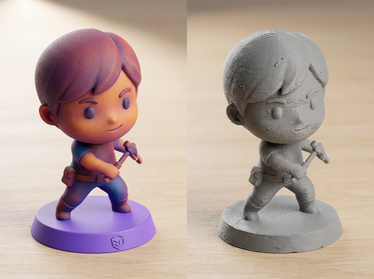 Comparaison entre une figurine imprimée en résine et une figurine imprimée en FDM