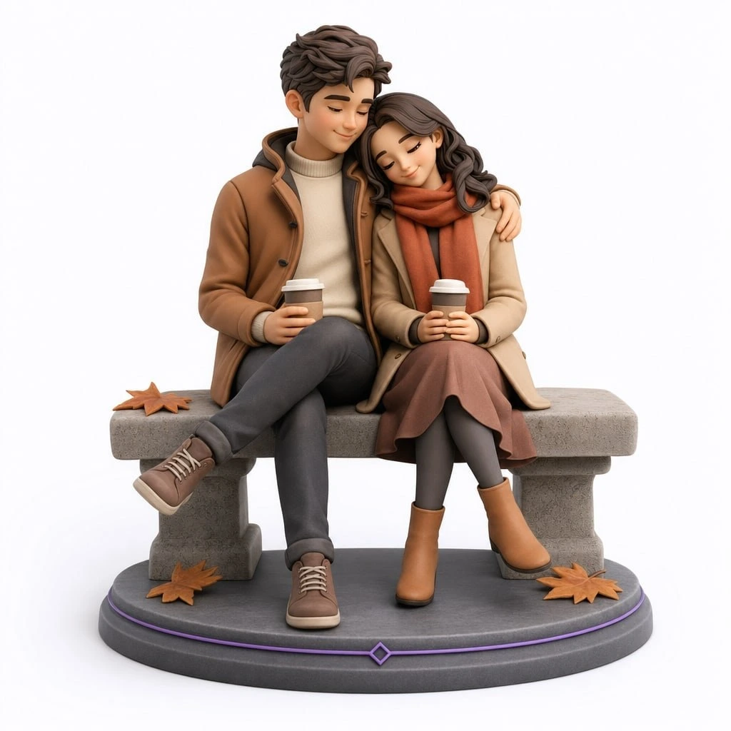 Figurine couple personnalisée banc 9 cm — MiniU