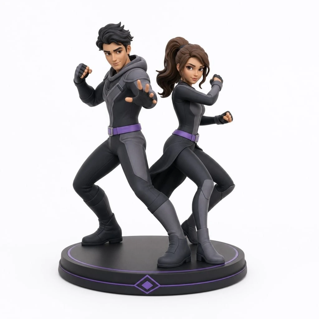 Figurine couple superheros personnalisée 6 cm — MiniU
