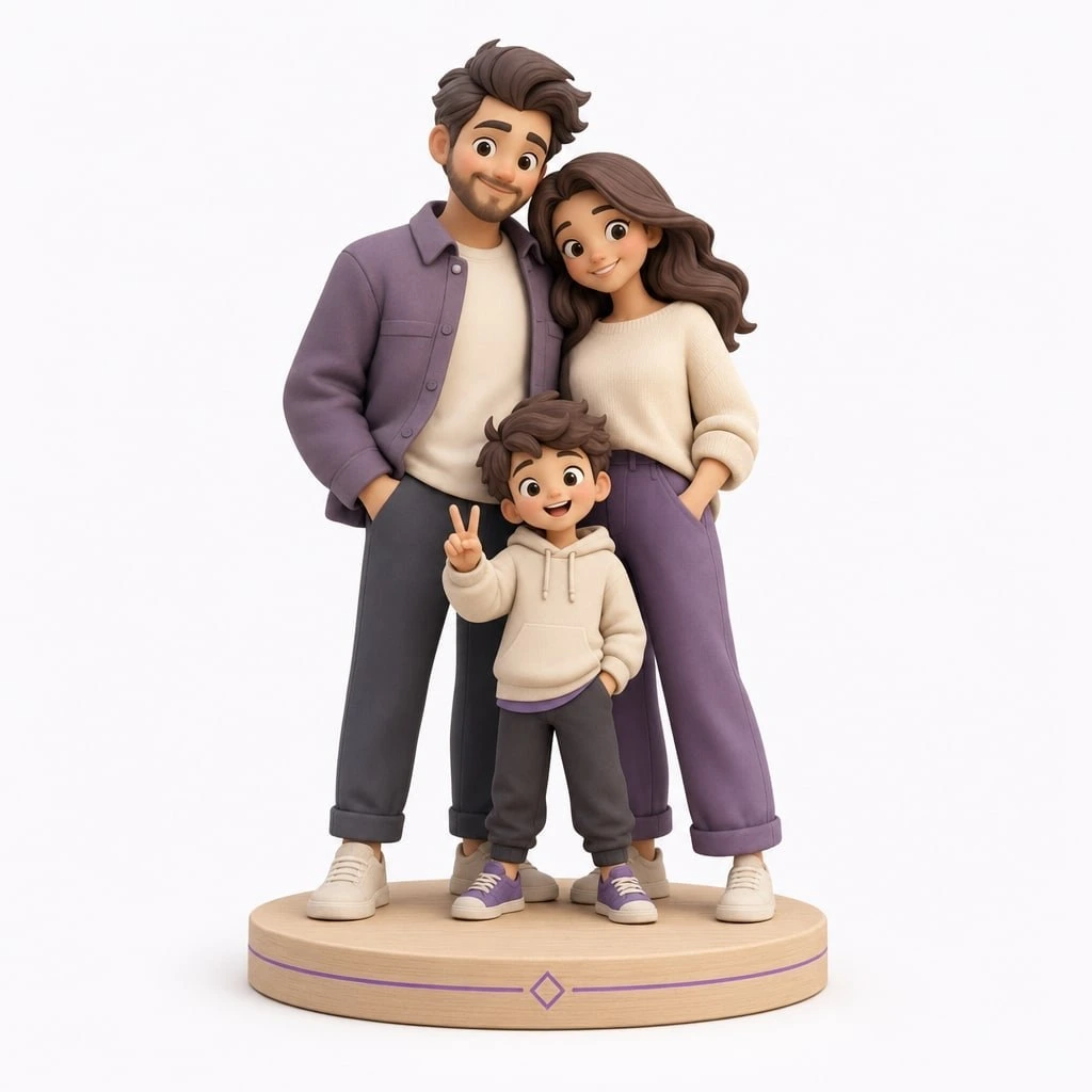 Figurine famille 3 personnes personnalisée 9 cm — MiniU