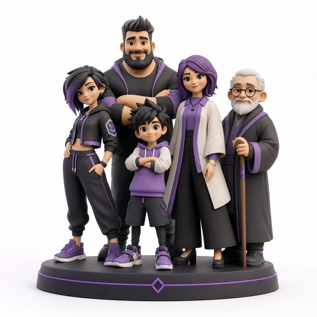 Figurine famille 5 personnes personnalisée 15 cm — MiniU