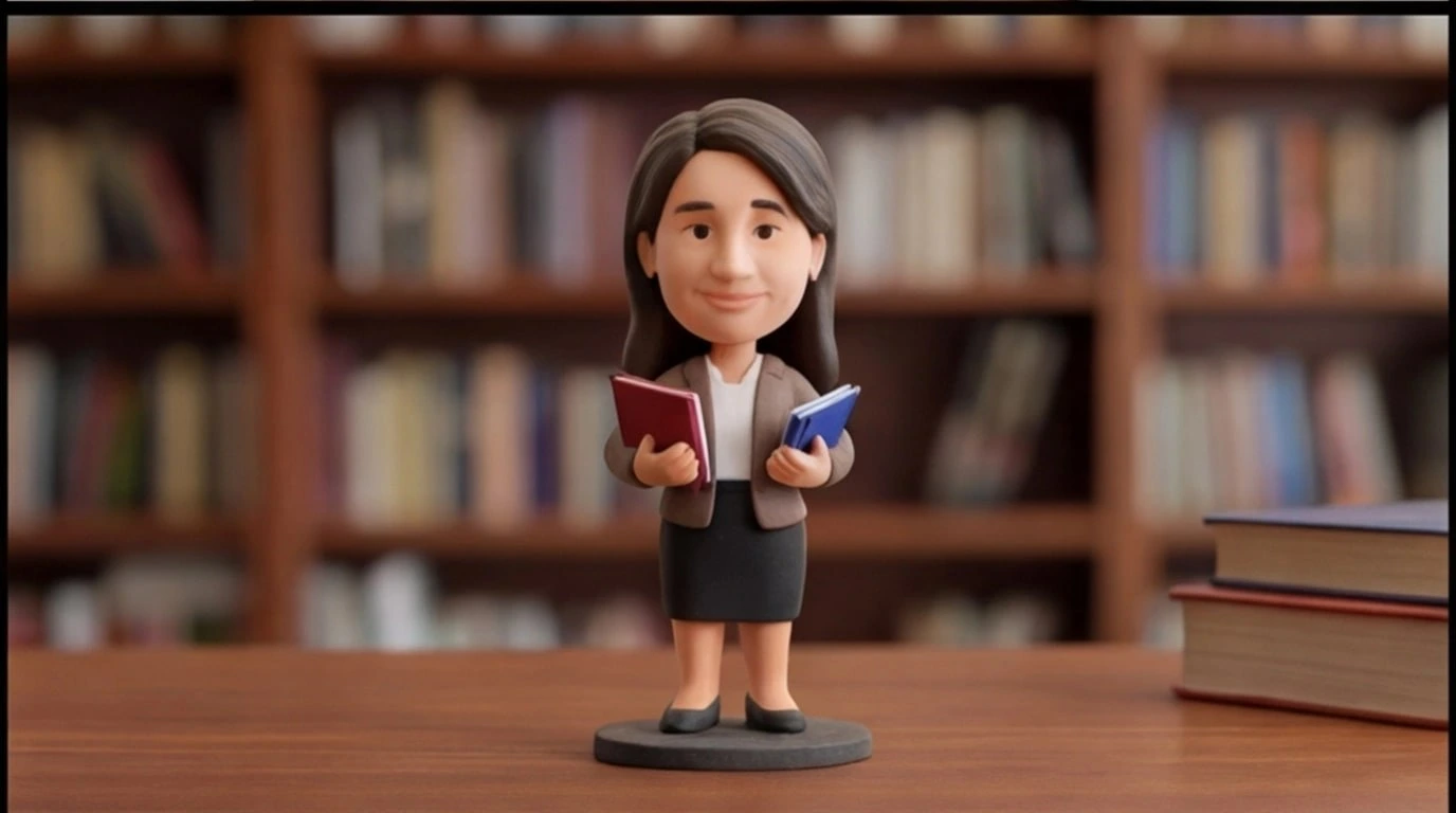 Figurine 3D personnalisee sur mesure 1 sujet 6 cm - Figurine femme avec livres - MiniU