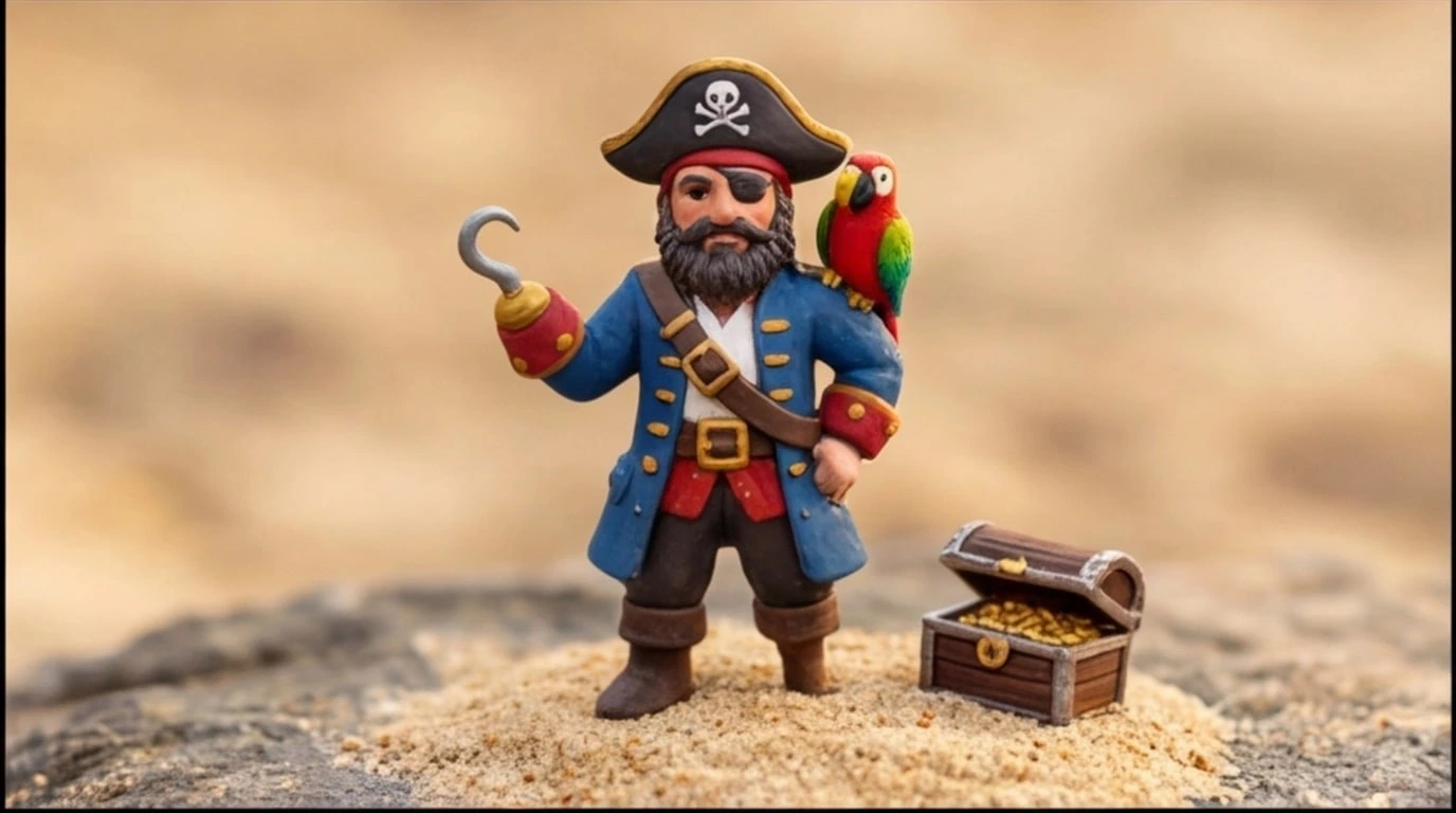 Figurine 3D personnalisee sur mesure 1 sujet 6 cm - Figurine Pirate avec Perroquet - MiniU