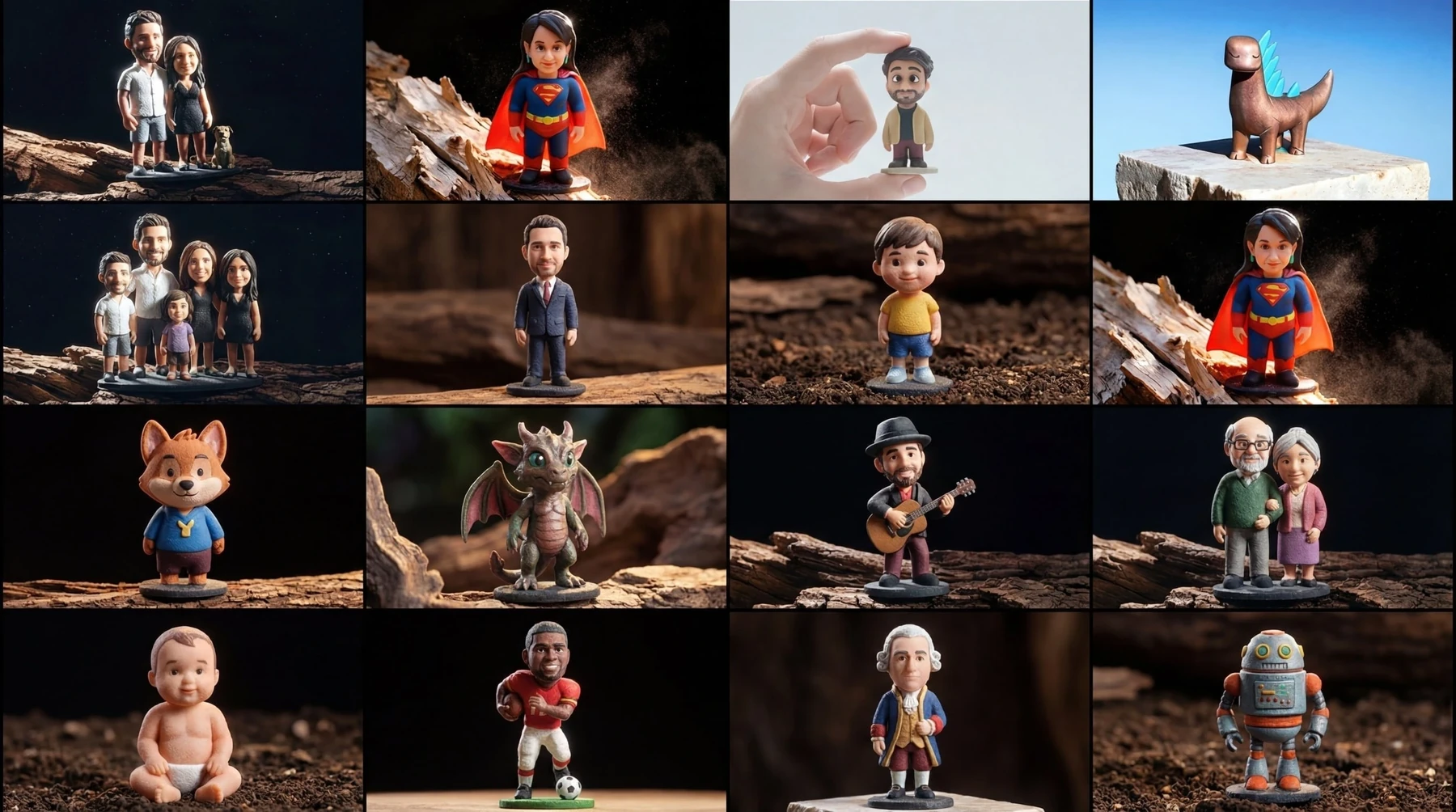 Figurine 3D personnalisee famille 3 sujets 6 cm - Figurines couple avec chien - MiniU - Ref 1UYFUJ