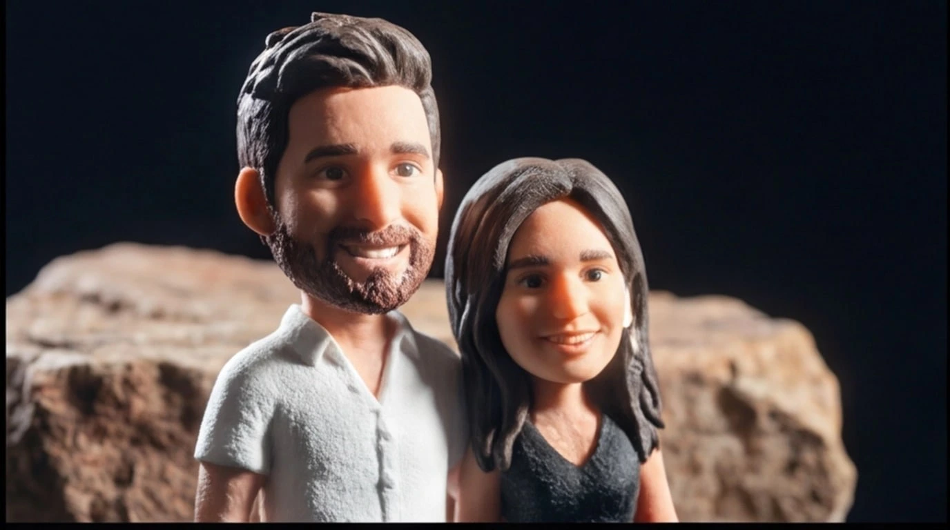 Figurine 3D personnalise couple recree depuis photo clients