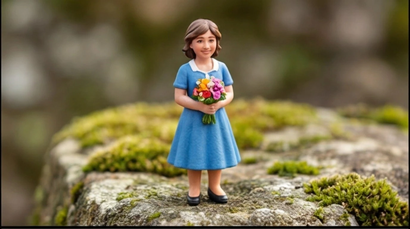 Figurine 3D personnalisee sur mesure 1 sujet 6 cm - Figurine fille robe bleue fleurs - MiniU