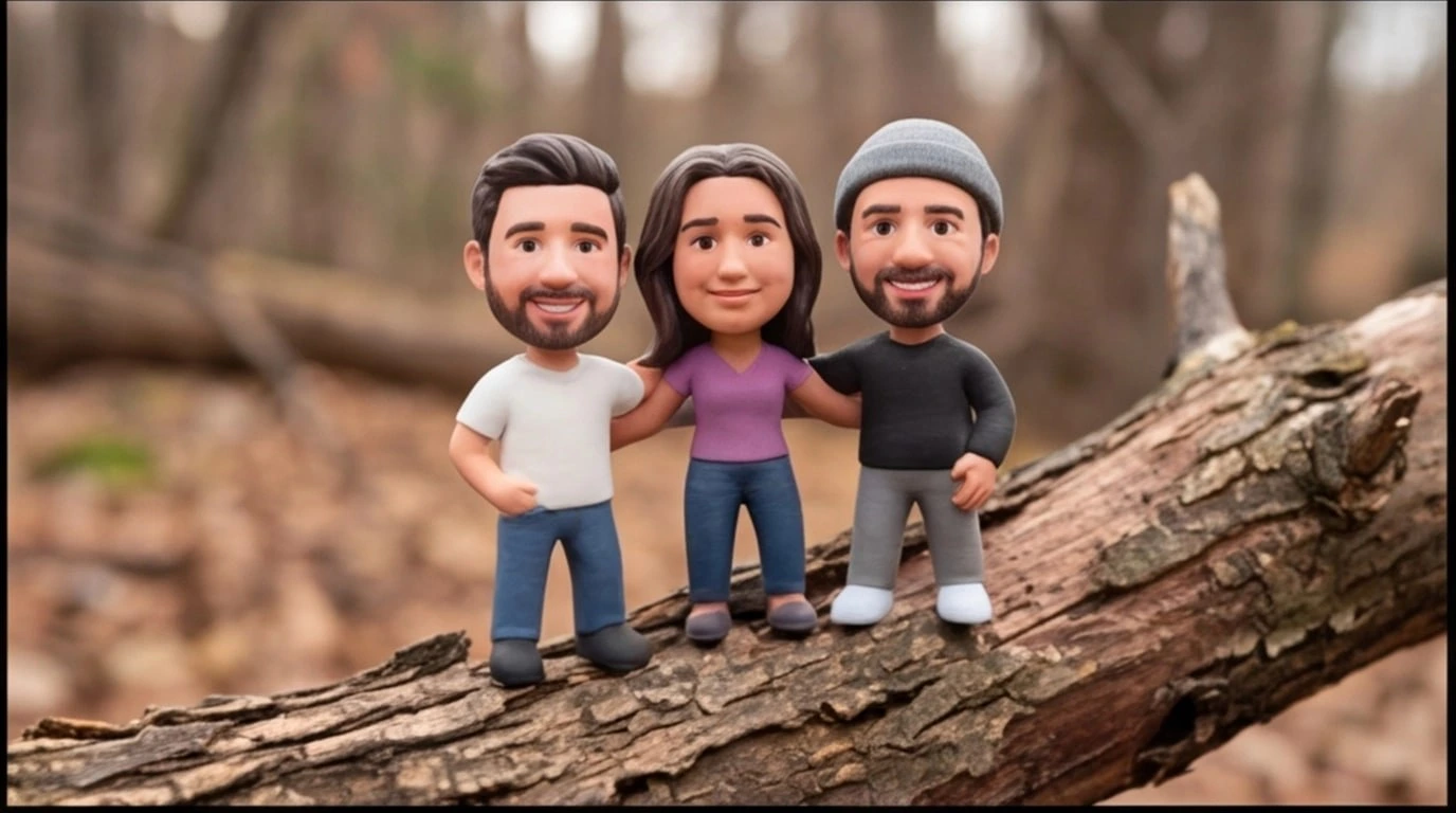 Figurine 3D personnalisee famille 3 sujets 6 cm - Figurines famille en forêt - MiniU