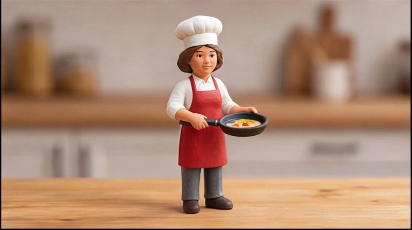 Figurine 3D personnalisee sur mesure 1 sujet 6 cm - Figurine cuisinier avec poêle - MiniU