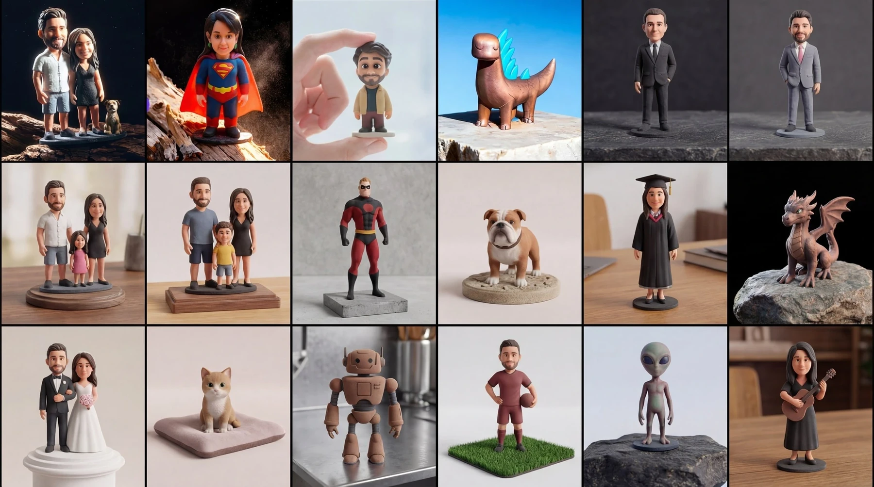 Figurine 3D personnalisee couple 2 sujets 6 cm - Figurines couple avec chien - MiniU