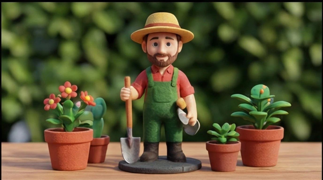 Figurine 3D personnalisee sur mesure 1 sujet 6 cm - Figurine Jardinier avec Plantes - MiniU