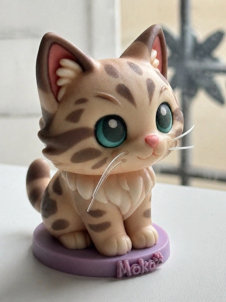 Figurine chat miniature sur socle personnalise Moka MiniU