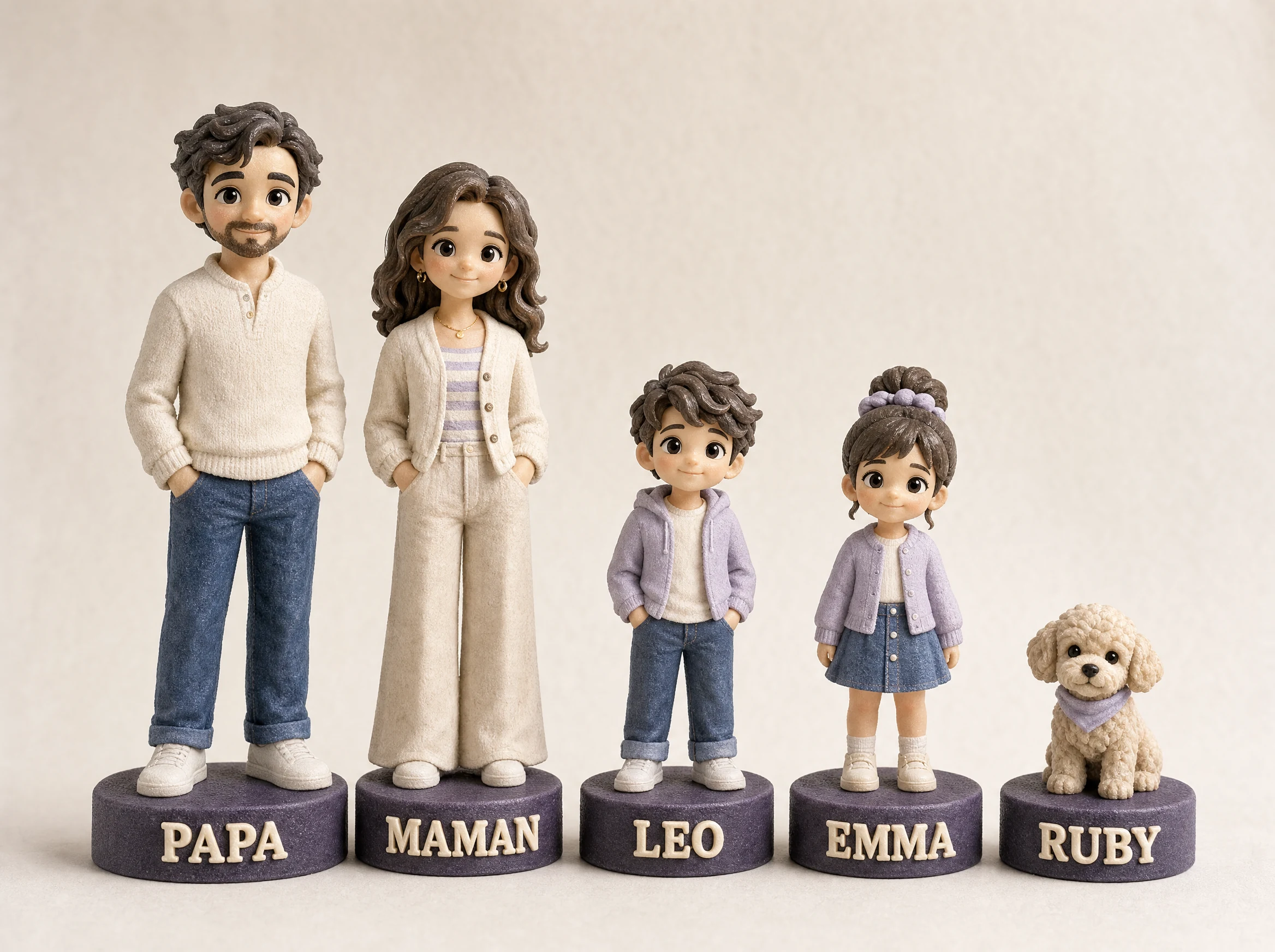 Toute la famille - Figurines Pastel séparées