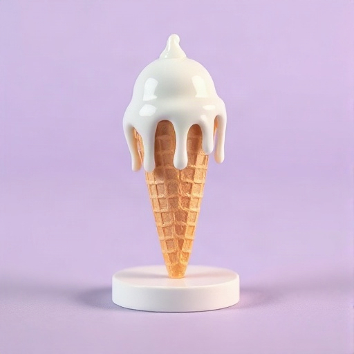 A melting ice cream cone dripping sugary rivulets down its side